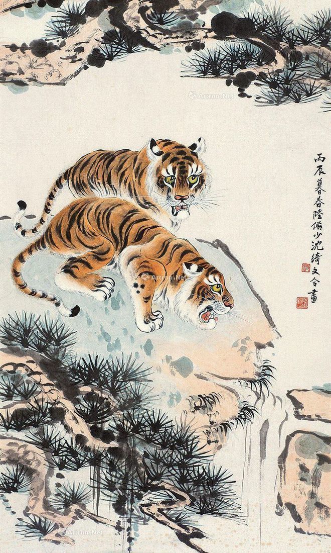 圖：陸儼少、沈綺文合畫(huà)《雙虎圖》